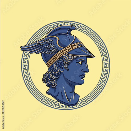 Ancient Greek God Hermes Head with Winged Helmet.