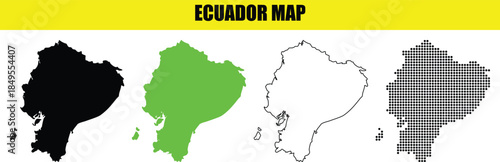 Set of Ecuador Map Vector Graphics in Black, Green, Grey, and Outline Styles