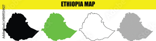 Set of Ethiopia Map Vector Silhouettes and Outlines in Different Colors Isolated