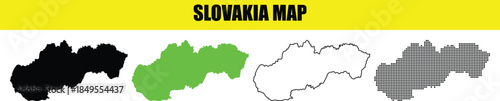 Slovakia Map Vector Graphics Collection in Black, Green, Grey, and Outline Styles with 