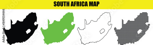 South Africa Map Vector Set in Black, Green, Outline, and Gray