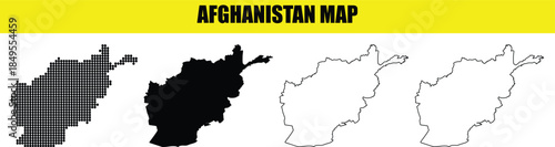 Afghanistan Map Vector Collection with Silhouette and Outline Styles and 'AFGHANISTAN MAP' Text