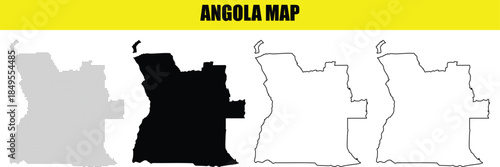 Set of Angola Map Outlines and Silhouette Vector Graphics
