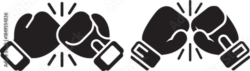 Silhouette of boxing gloves collision punch fighting sport