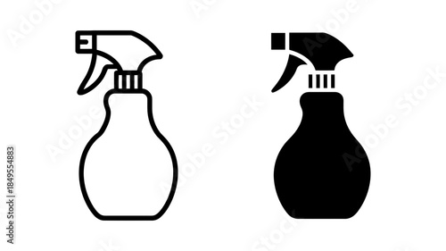 Spray bottle icons in outline and solid black