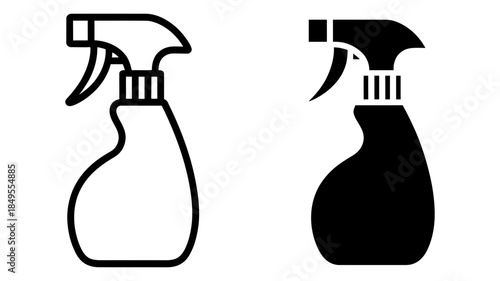 Spray bottle icons in outline and solid black