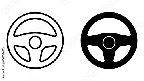 Two steering wheels, one outline and one solid black icon
