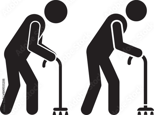 Elder silhouette old man cane walk health geriatric care