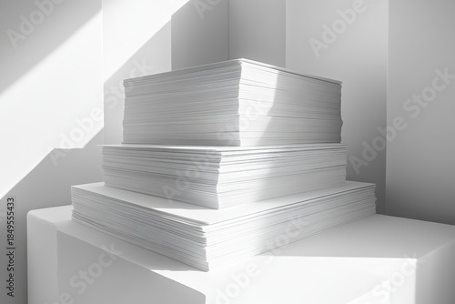 Stack of files on a white shelf, symbolizing organization, productivity, and efficient workspace management, Generative AI