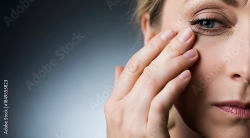 Woman gently covering eyes with hands