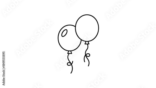 Minimalist black line art illustration of two party balloons with curly strings, symbolizing celebration, joy, and festive occasions.