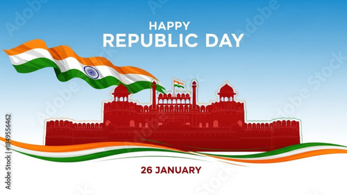 Happy Republic Day India Celebrations 26 January Indian Flag Heritage Building Landmark