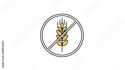 Gluten-free icon with a stalk of wheat crossed out in a circle, symbolizing a diet free from gluten for celiac disease or allergy.