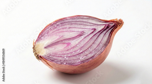 Cross section of red onion half showing layers isolated on white background