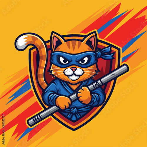 Cute Cartoon Kitty Ninja Mascot for Gaming or Sports Teams