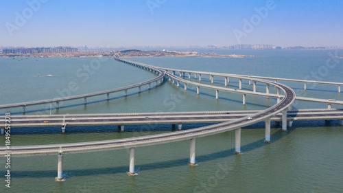 Canvas Print Jiaozhou Bay Bridge Aerial View, Qingdao China
