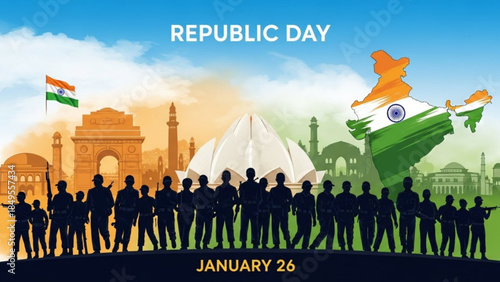 Celebrating Republic Day India January 26th Patriotic Soldiers National Pride Flag Monument Architecture