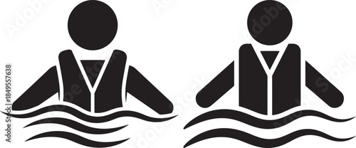 Swimmer silhouette in life jacket water waves swim safety
