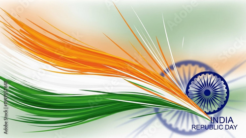 Vibrant India Republic Day Celebration with Tricolor Feathers and Ashoka Chakra Symbol