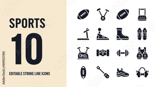 Collection of Sports Equipment and Icons for Fitness and Recreation.