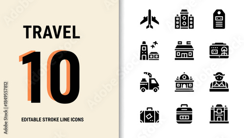 Collection of Travel and Transportation Icons for Digital Use.