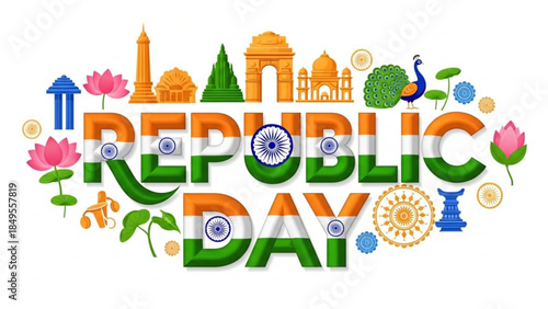 Vibrant Republic Day India Celebrations with Iconic Landmarks and Symbols