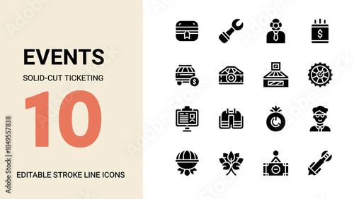 Editable Stroke Line Icons for Events and Ticketing.