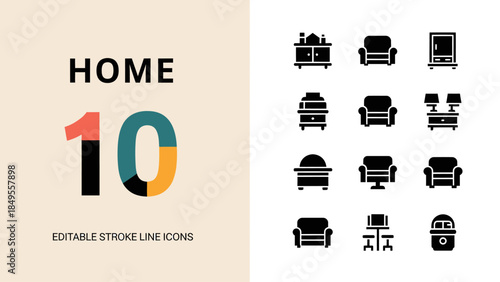 Home Furniture Icons Collection Editable Stroke Line Icons.