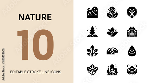 Nature Editable Stroke Line Icons Collection.