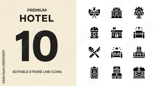 Premium Hotel Icons Collection for Hospitality Services.