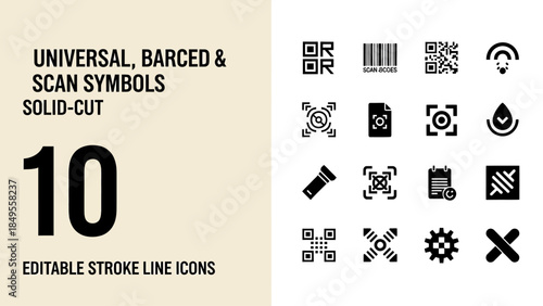 Universal Barcode Scan Symbols Editable Stroke Line Icons Set.