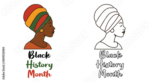 Profile portrait of African woman with colorful headwrap for Black History Month vector