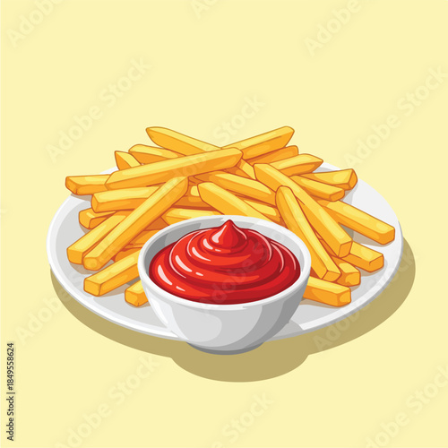 Delicious golden french fries served with a side of vibrant red ketchup on a white plate.