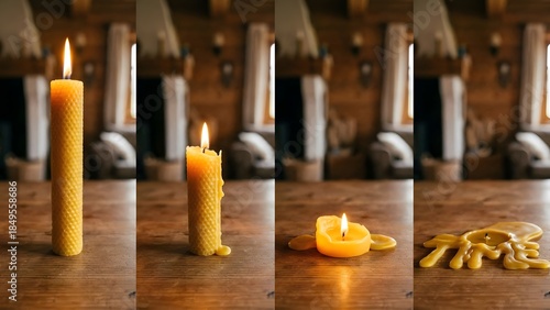 Candle Life Cycle Stages on Wooden Table.