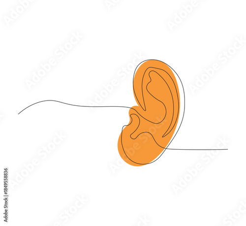 One continuous line drawing of a human ear. Hearing health symbol icon. Editable stroke vector. Scribble vector illustration