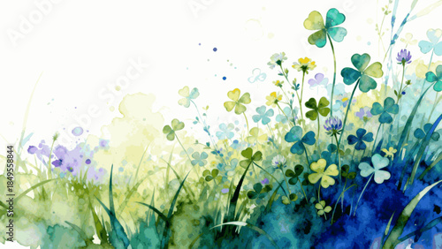 Green Earth Dreams Clover Field isolated watercolor vector illustration svg