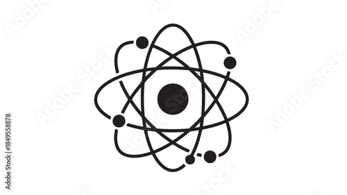 Atom Symbol in Simple Flat Design with Black Color on White Background for Science Education