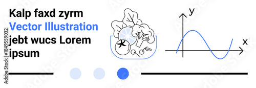 Bowl of leafy greens and vegetables next to a line graph with X and Y axes. Ideal for health, wellness, data, analytics, infographics, technology, education, or simple landing page