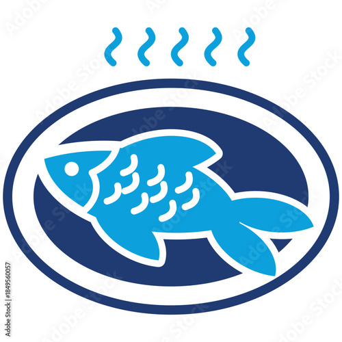 Fish curry flat blue icon