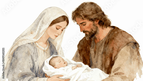 Heavenly Peace The Holy Family isolated watercolor vector illustration svg