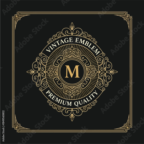 Elegant Vintage Emblem with Letter M and Premium Quality Text 5.