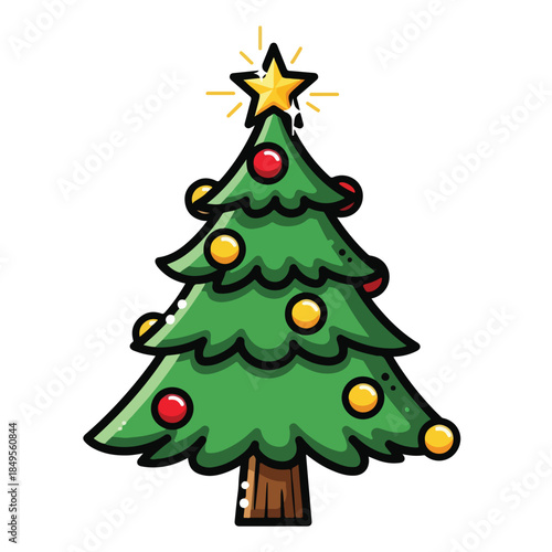 Festive Christmas Tree with Ornaments and Star Topper 3.