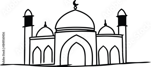 Simple Hand-drawn Mosque Illustration - Minimalist Islamic Doodle Vector