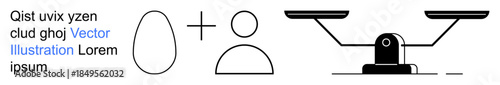 Education, decision-making, balance, symbolism, calculation, processes. Oval shape, person icon and scale are visible. Education and decision-making through objects and balance