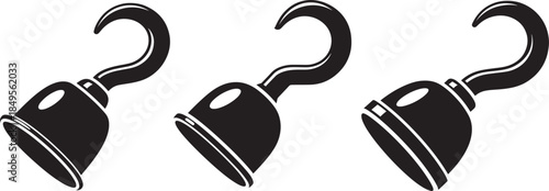Collection of pirate hooks silhouette on white background