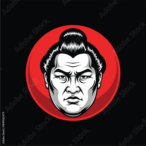 Intense Sumo Wrestler Face in Red Circle.