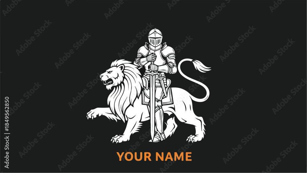 Fototapeta premium Knight and Lion Emblem with Placeholder for Your Name.