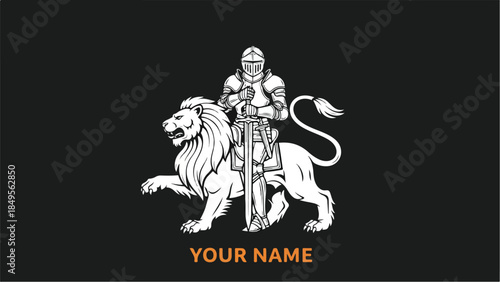 Knight and Lion Emblem with Placeholder for Your Name.