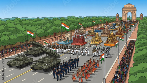 Republic Day Parade India Military Tanks Floats Cultural Performance Indian Flag New Delhi