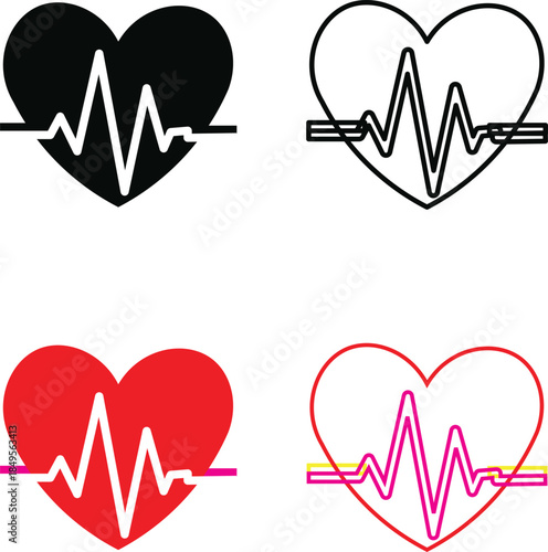 Heartbeat icons in varied colors and styles representing vital signs